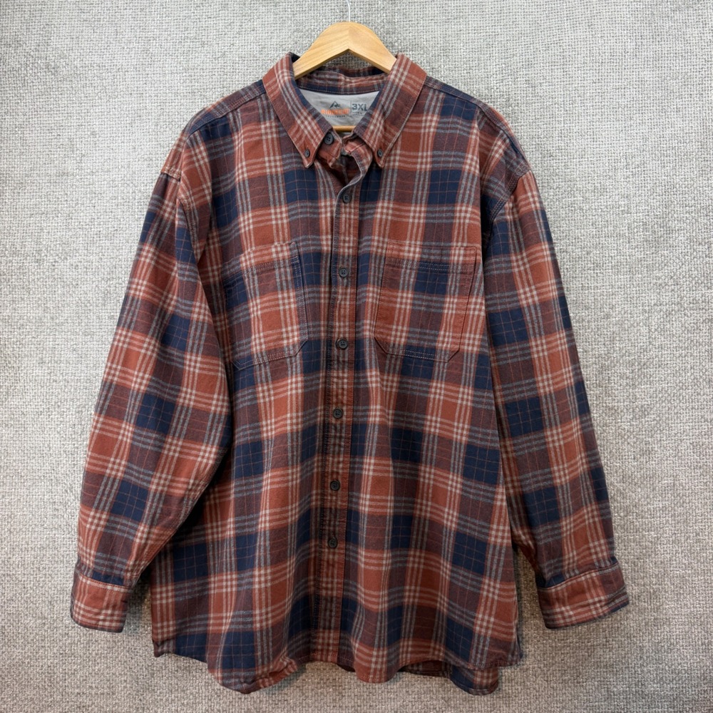 Ridgecut Flannel Button Down Shirt Mens 3XL Orange Plaid Long Sleeve Outdoor A